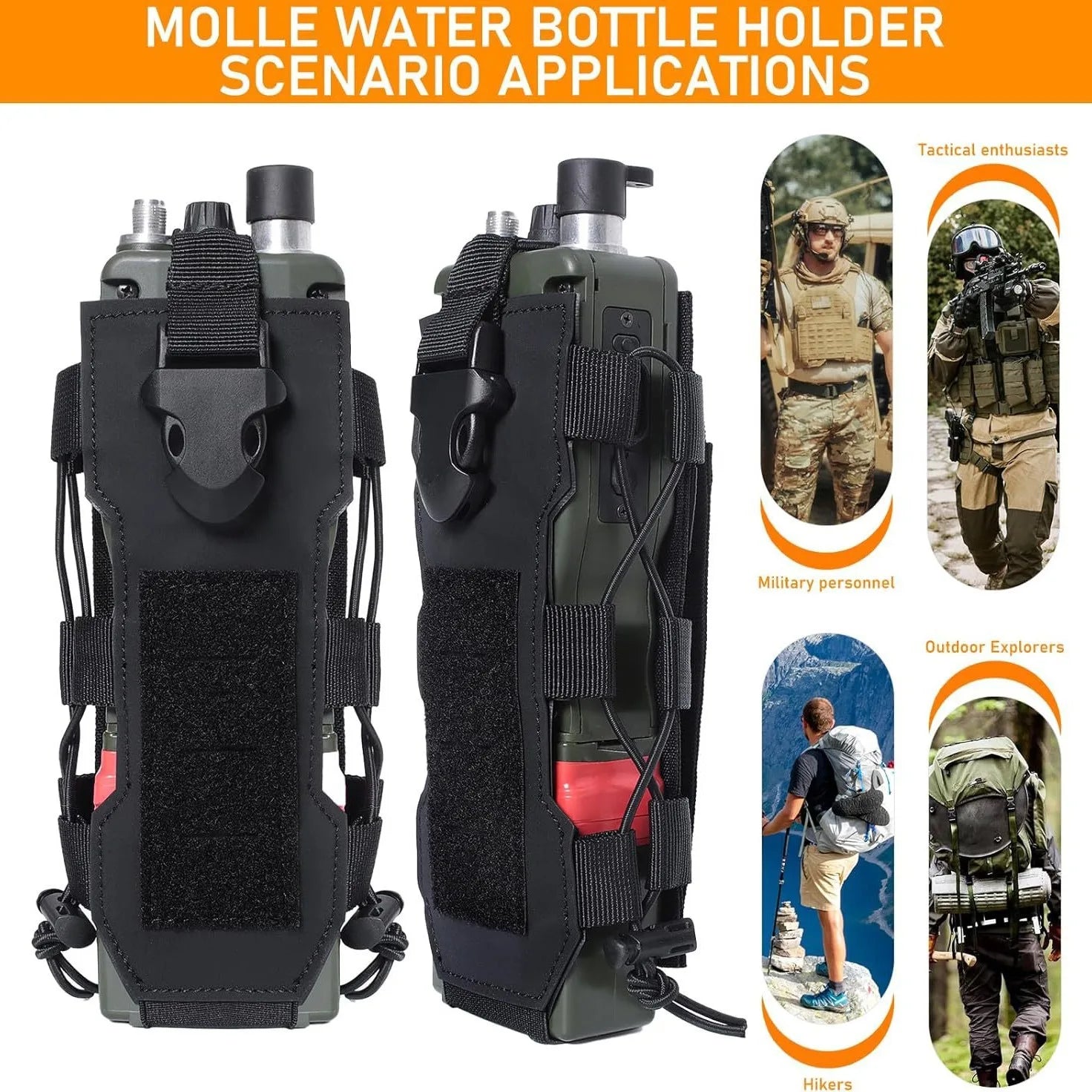 Molle Water Bottle Pouch Radio Holster Waist Pack Kettle Holder Bag for Outdoor Sport Fishing Camping Hunting Hiking Travel