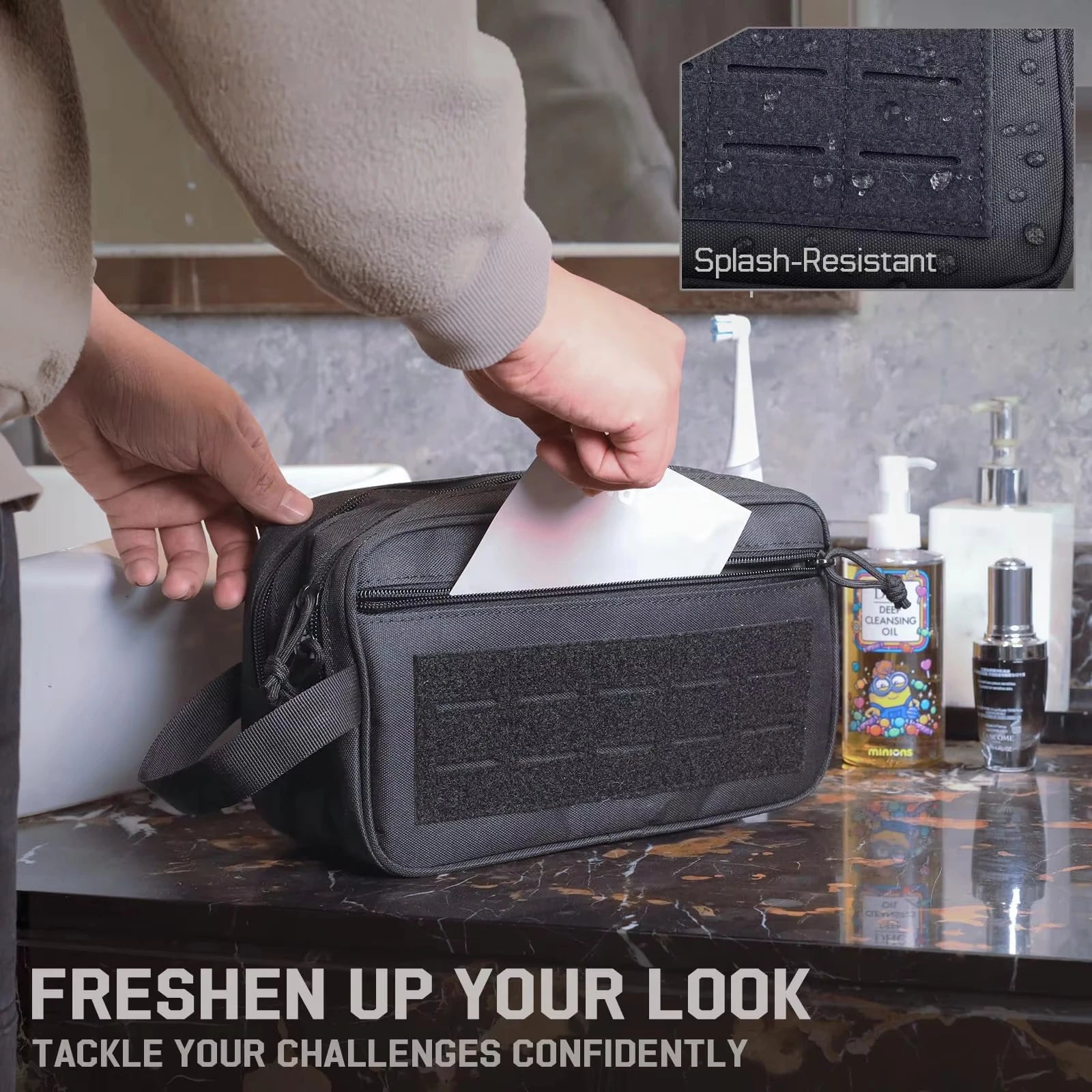 Men's Multifunctional Tactical Toiletry Bag Portable Travel Hygiene Shower EDC Utility Soft Pouch Waterproof Shaving Kit Organis