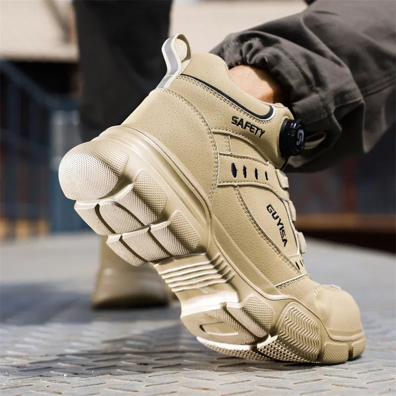 New 2024 Waterproof Rotating Button Safety Boots Men Work Sneakers Indestructible Puncture-Proof Protective Steel Toe Shoes