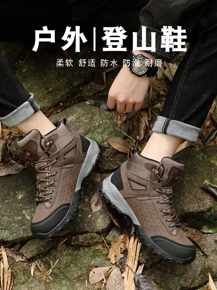 RAN Cowhide Hiking shoes men walking boots waterproof outdoor sneakers hunting boots ankle sneakers casual women trekking shoes