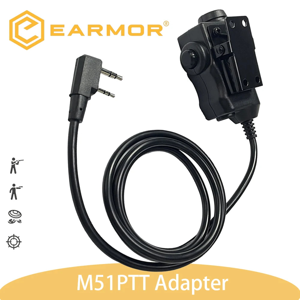 EARMOR M51 PTT Adapter Airsoft Tactical Headset Phone Plug Tactical Headset Accessory Finger Line Button Combination