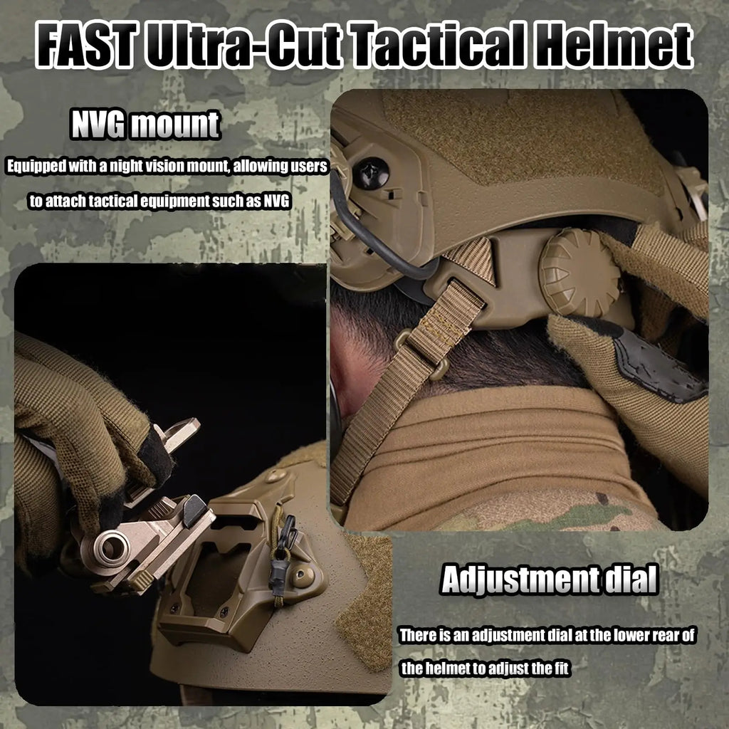 Tactical FAST Helmet Set with NVG Model Headset & Signal Light Adjustable Airsoft Military Gear for Cosplay Shooting Hunting