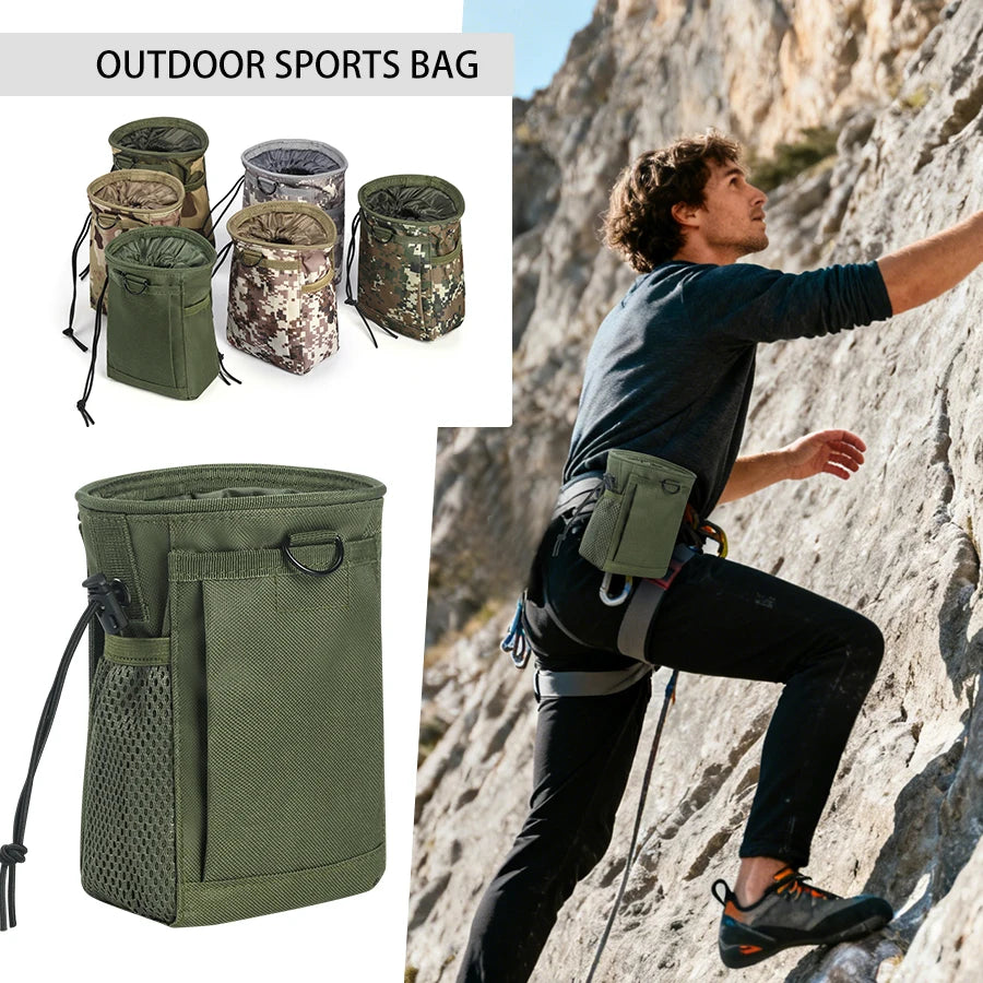 Rock Climbing Chalk Bag - Durable Nylon Waist Bag with Mesh Pocket and Drawstring Closure, Suitable for Outdoor Exploration