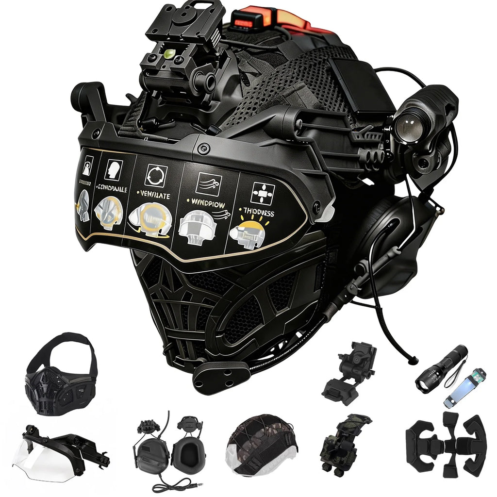8-in-1 Tactical FAST Helmet Combo: Upgraded Bump Helmet, Headset, Mask & Cover - Military Gear for Paintball Airsoft Training