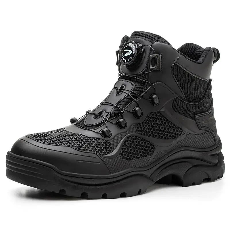 Rotated Buckle Men's Work Safety Boots Steel Toe Safety Shoes Anti-smash Anti-stab Sneaker Men High Top Rubber Safety Work Boots