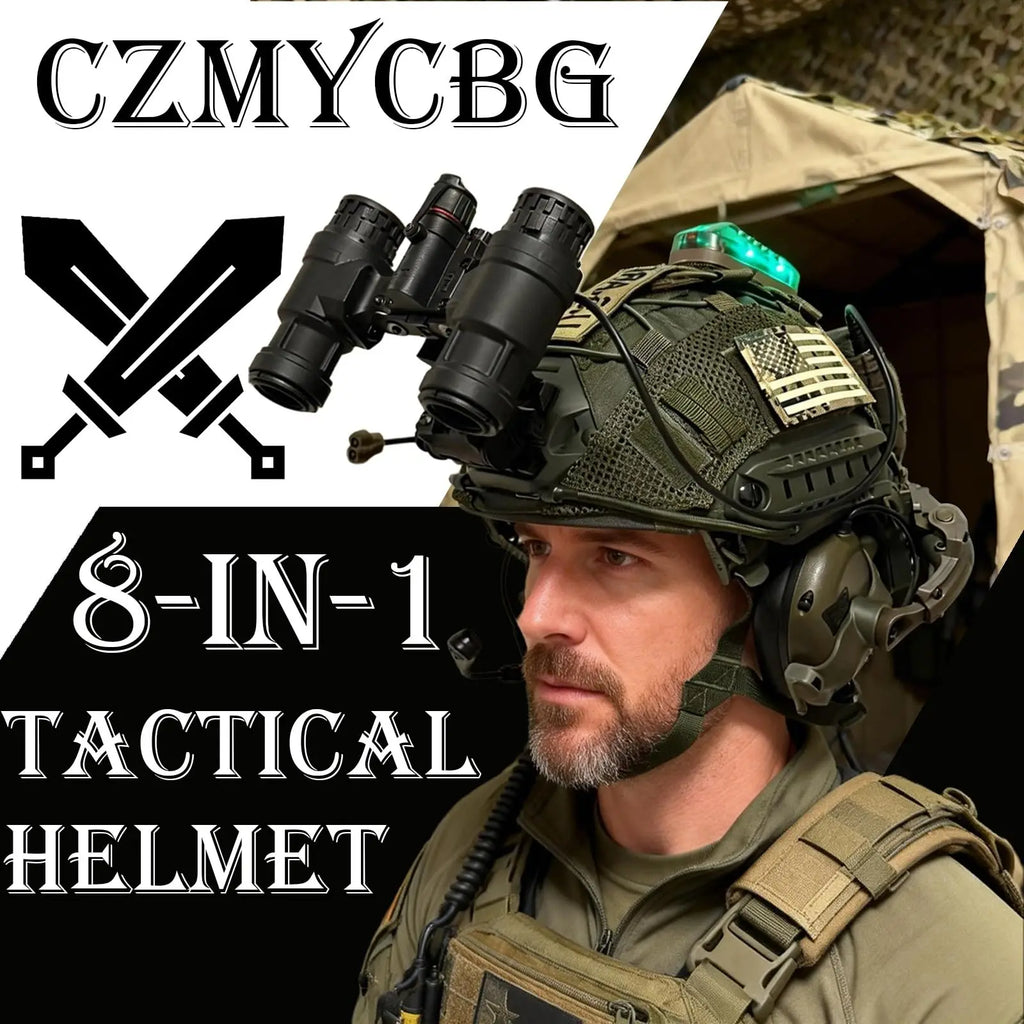 Tactical FAST Helmet Set Military Airsoft Bump Helmet 9-in-1 Set with Headphones Lighting for CS Paintball Outdoor Field Cosplay