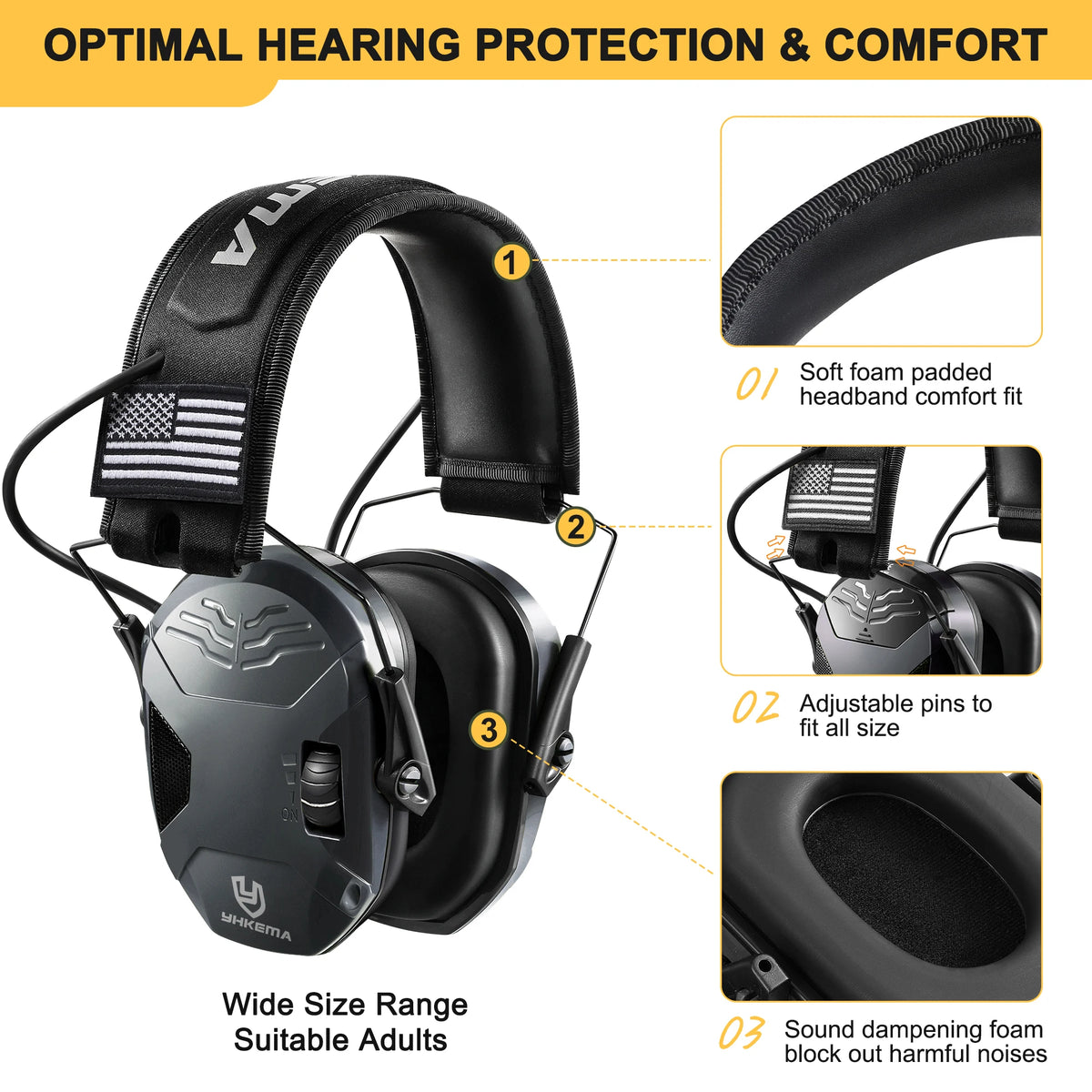 YHKEMA Electronic Shooting Headset Head-mounted Tactical Shooting Active Noise Reduction Headphones NRR 23dB