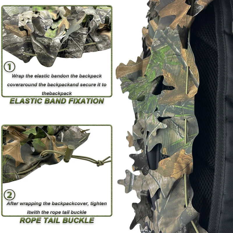 3D Bionic Leaf Shape Backpack Cover Iaser Cutting Outdoor Hunting Camo Backpack Cover Hunting Backpack Accessories