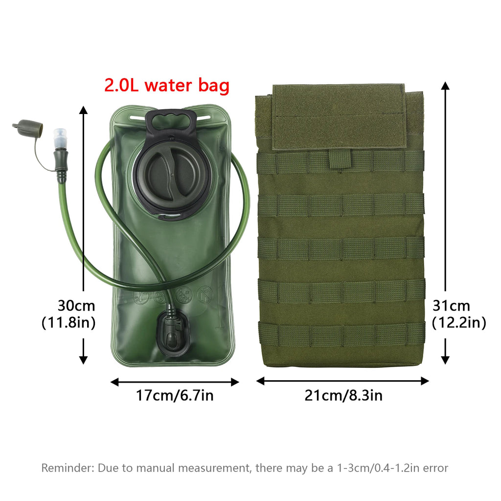 MOLLE Expansion System Accessories Water Bag Pack+2.0L Soft Water Bag Set Large Diameter Rotary Cap Bite Drinking Pipe