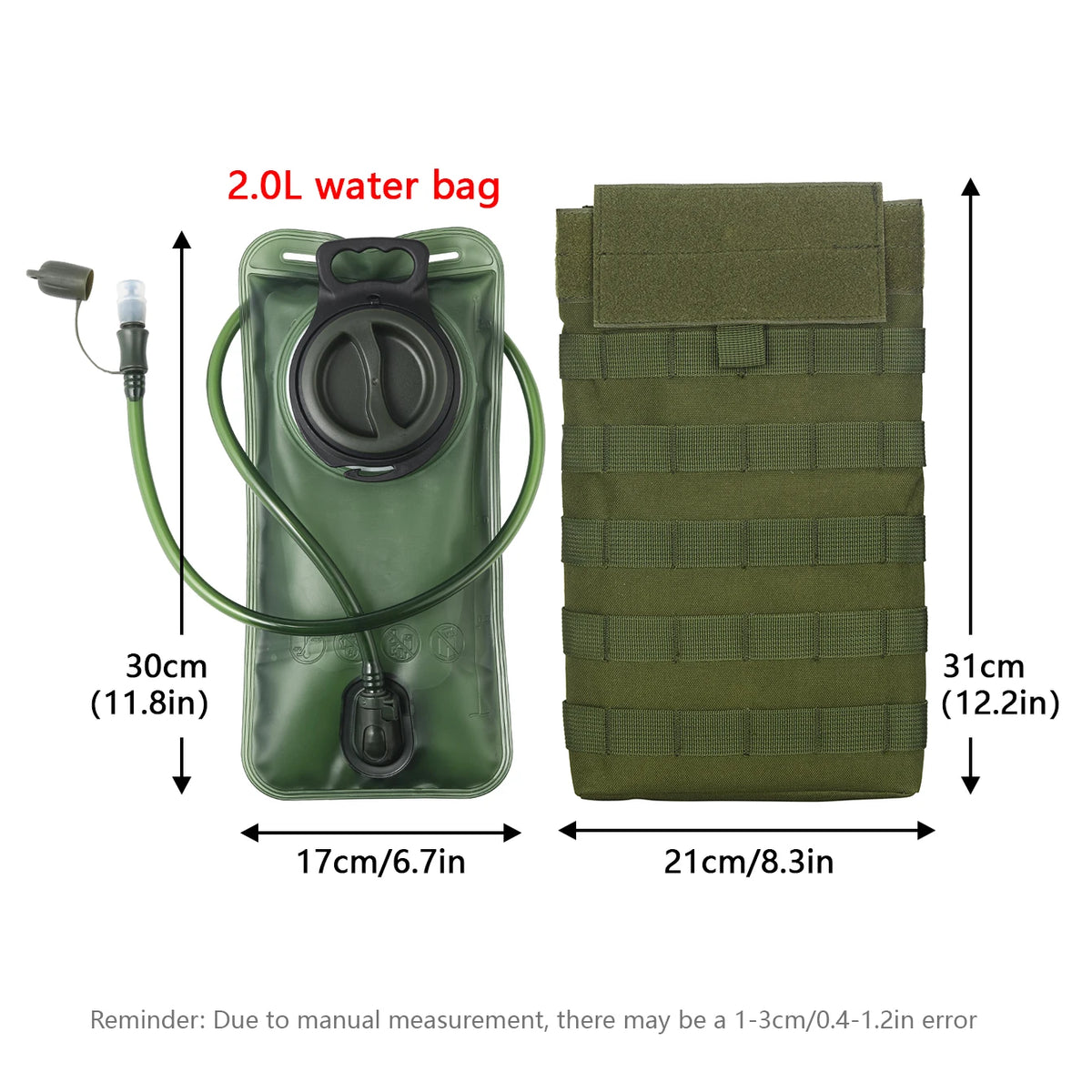 MOLLE Expansion System Accessories Water Bag Pack+2.0L Soft Water Bag Set Large Diameter Rotary Cap Bite Drinking Pipe