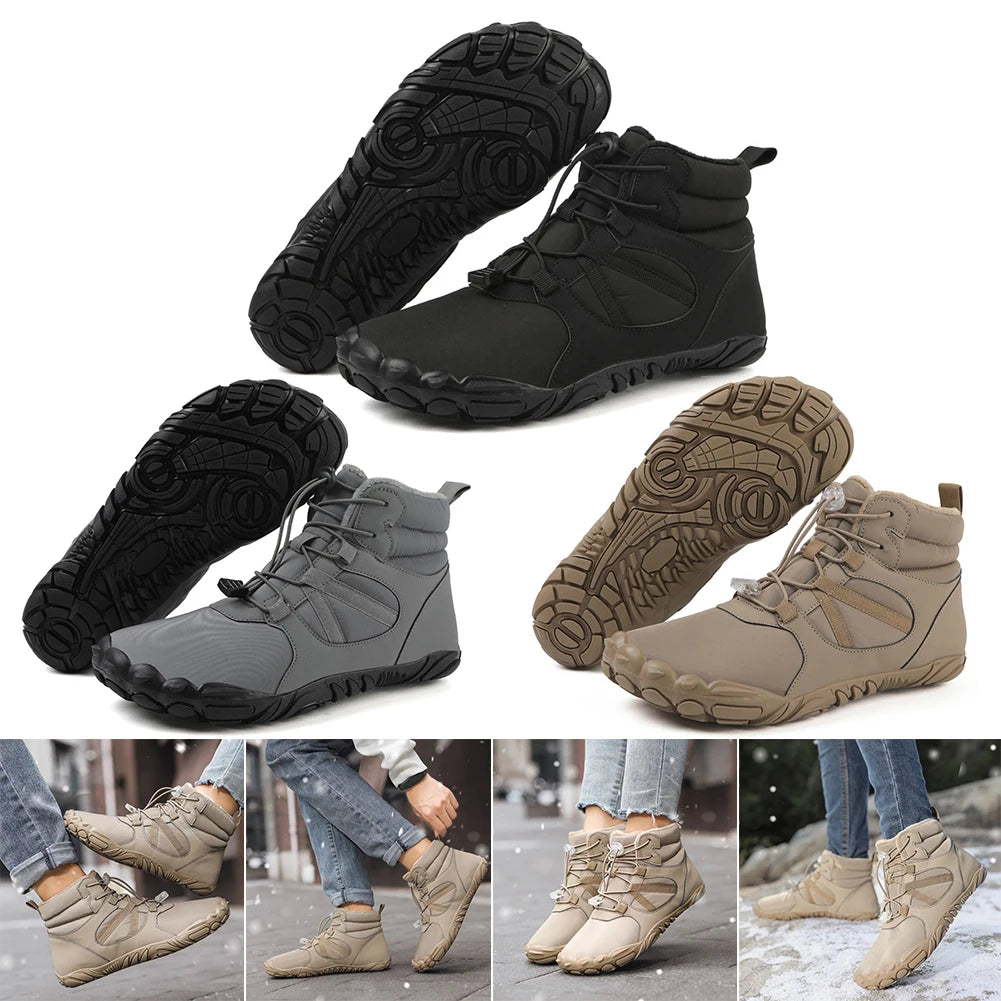 Winter Snow Boots Winter Jogging Sneakers Non Slip Casual Barefoot Shoes Waterproof High Top for Outdoor Travel