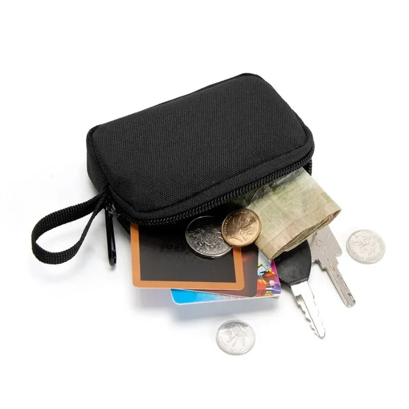 Nylon Double Zipper Pocket Coin Purse Men Tactical Outdoor Small Card Holder Keys Storage Belt Waist Bag Molle Pouch Lightweight