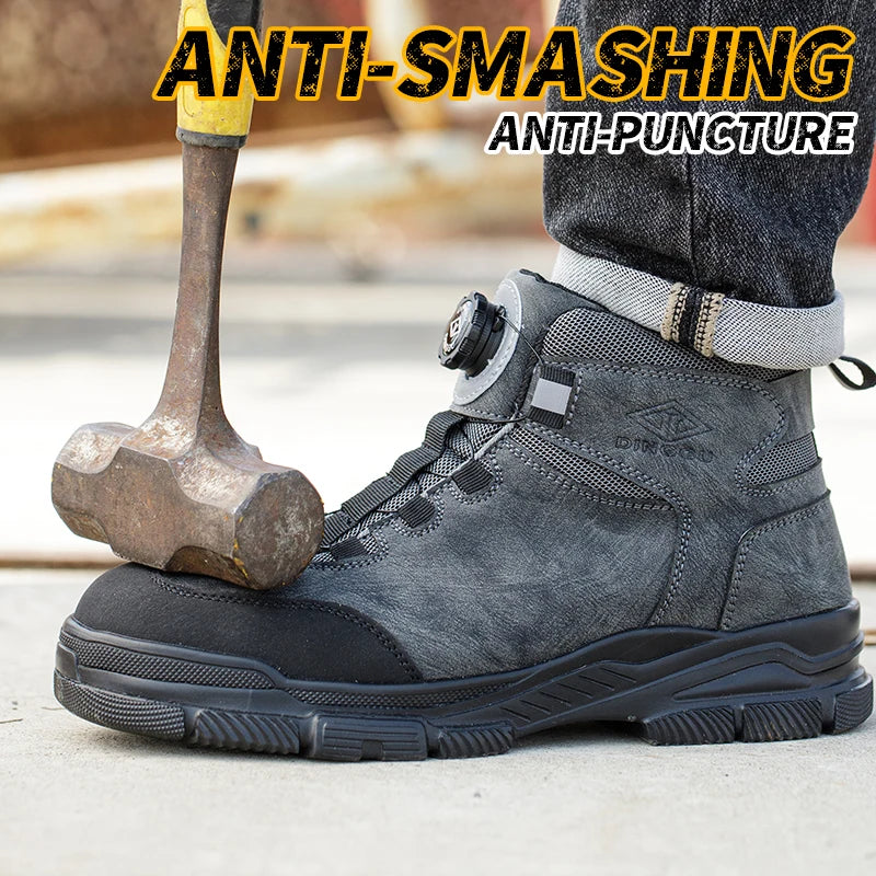 Rotating Buttons Work Boots Men Steel Toe Shoes Safety Boots Puncture-Proof Protective Shoes Waterproof Indestructible Shoes New