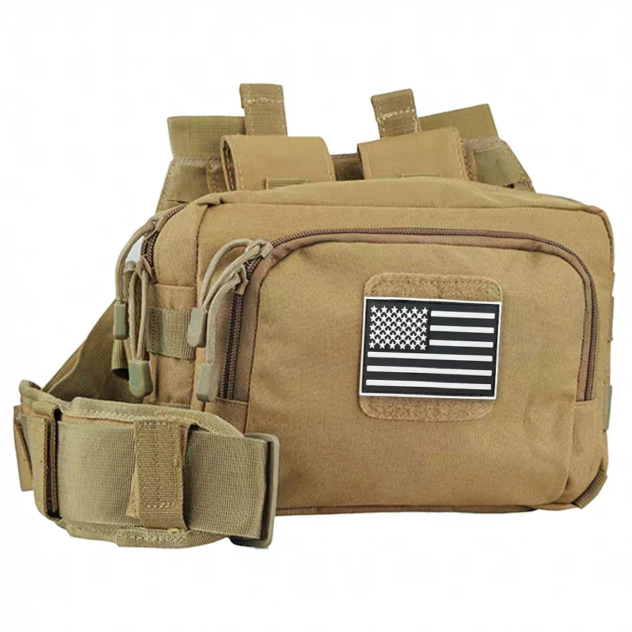 Cycling hiking bag, field camping portable bag, double zipper multi compartment MOLLE webbing system, hidden expandable mesh bag
