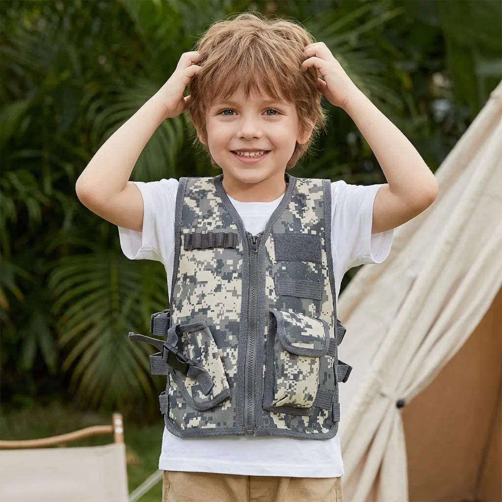 Kid Camouflage Tactical Vest Children Outdoor Multi-Pocket Utility Vest for Camping Hiking Hunting Role Play School Training