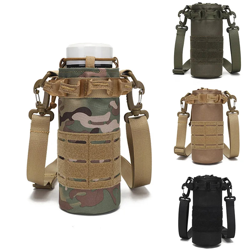 Tactical Molle Water Bottle Pouch Bag with Rawstring Open Top Shoulder Strap Camping Hiking Water Bottle Pouch Hydration Carrier