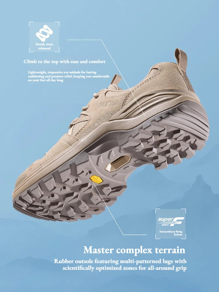 Golden Camel Hiking Shoes for Men Outdoor Sports Camping Hunting Walking Shoe Suede Genuine Leather Breathable Sneaker Non-slip