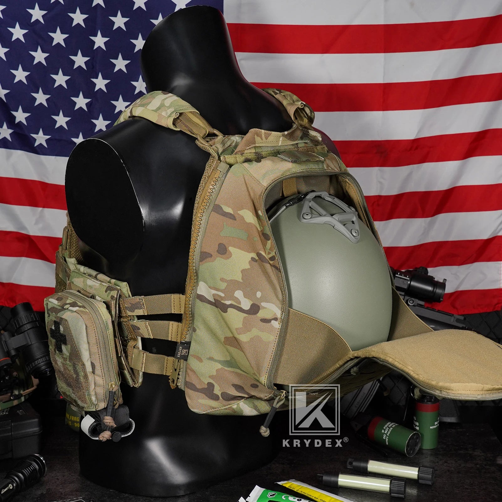 KRYDEX Tactical Zip-on Back Panel MOLLE Helmet Hydration Backpack Bag for Scarab Plate Carrier Vest