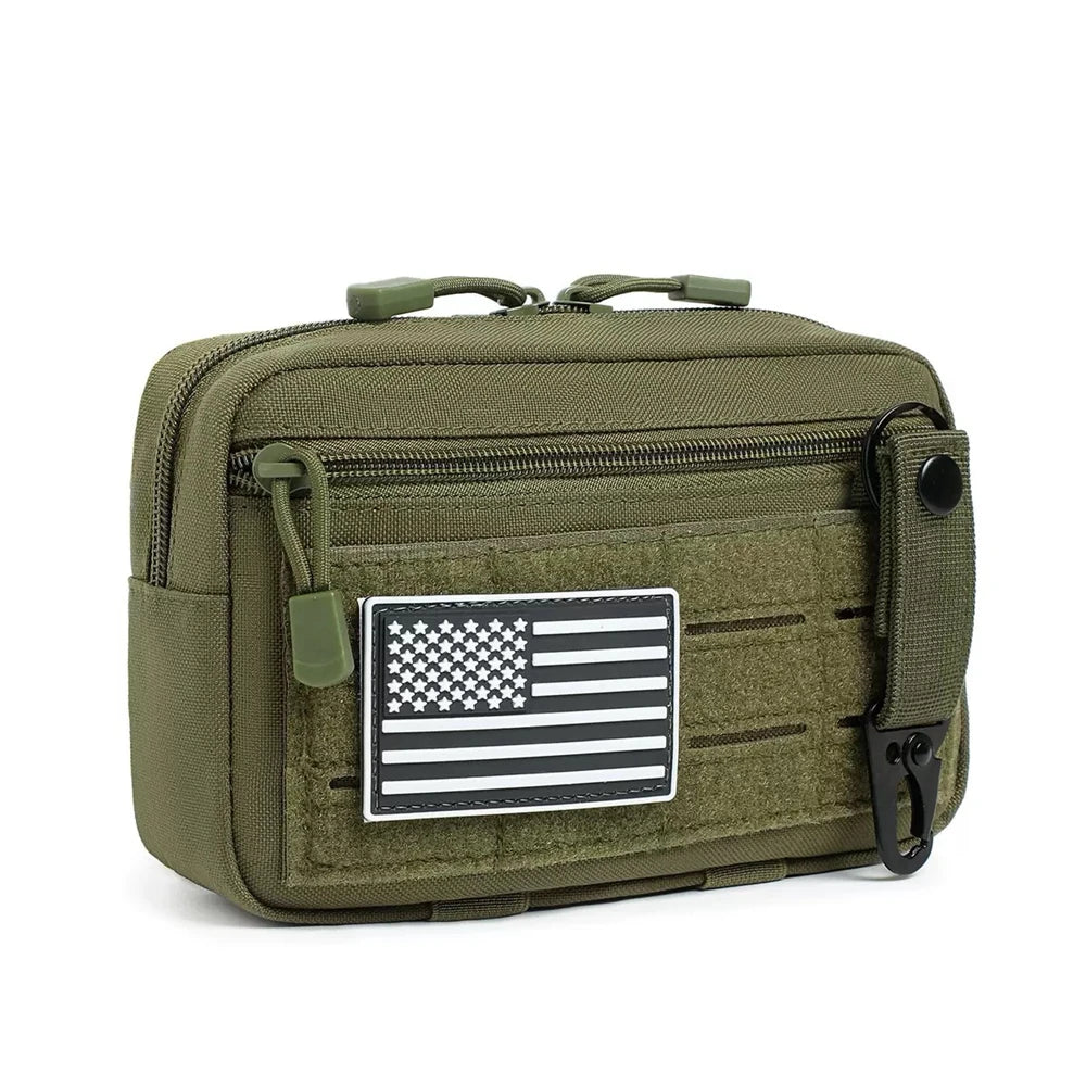 Tactical Molle Admin Pouch Utility Laser Cut EDC Tool Pouch Bag Horizontal Modular Pouches Include US Flag Patch and Keychain