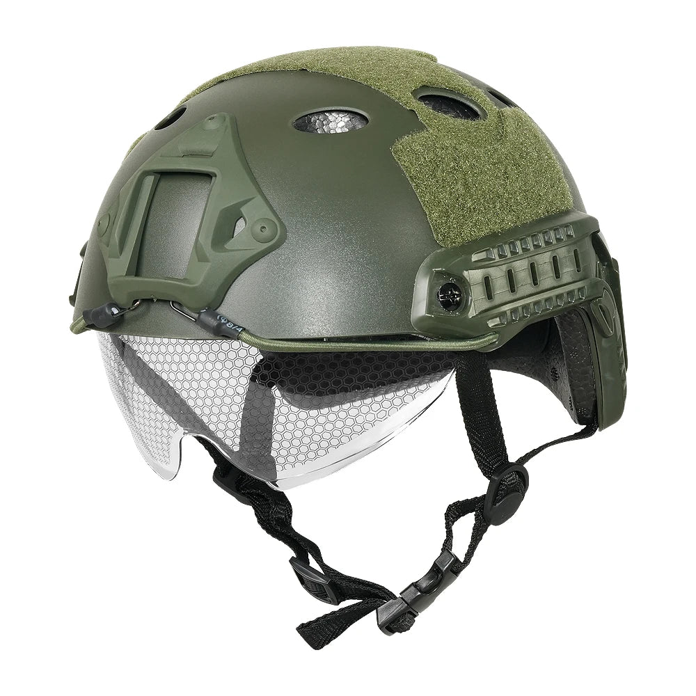 BOOIU Tactical Helmet Fast PJ Airsoft Helmet with Goggles ABS CS Riding Shooting Helmets Outdoor Sports Head Protection Gear