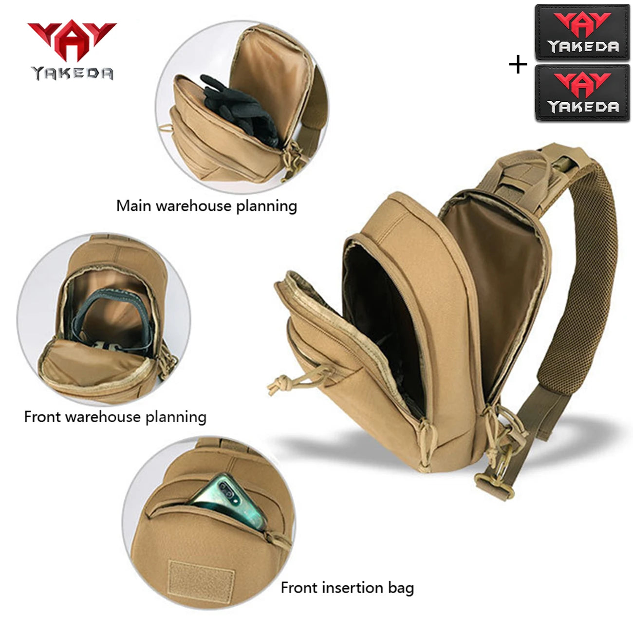 YAKEDA shoulder strap adjustable length single shoulder lightweight chest bag with multiple layers and double zippers design