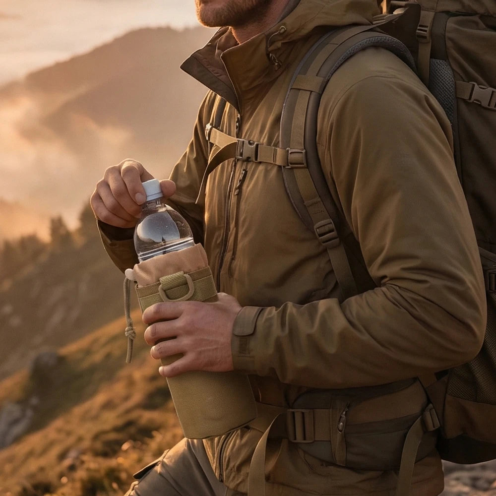 Tactical MOLLE Water Bottle Pouch 600D Nylon Drawstring Water Bottle Holder Bag for Outdoor Hiking Camping Hunting Travel