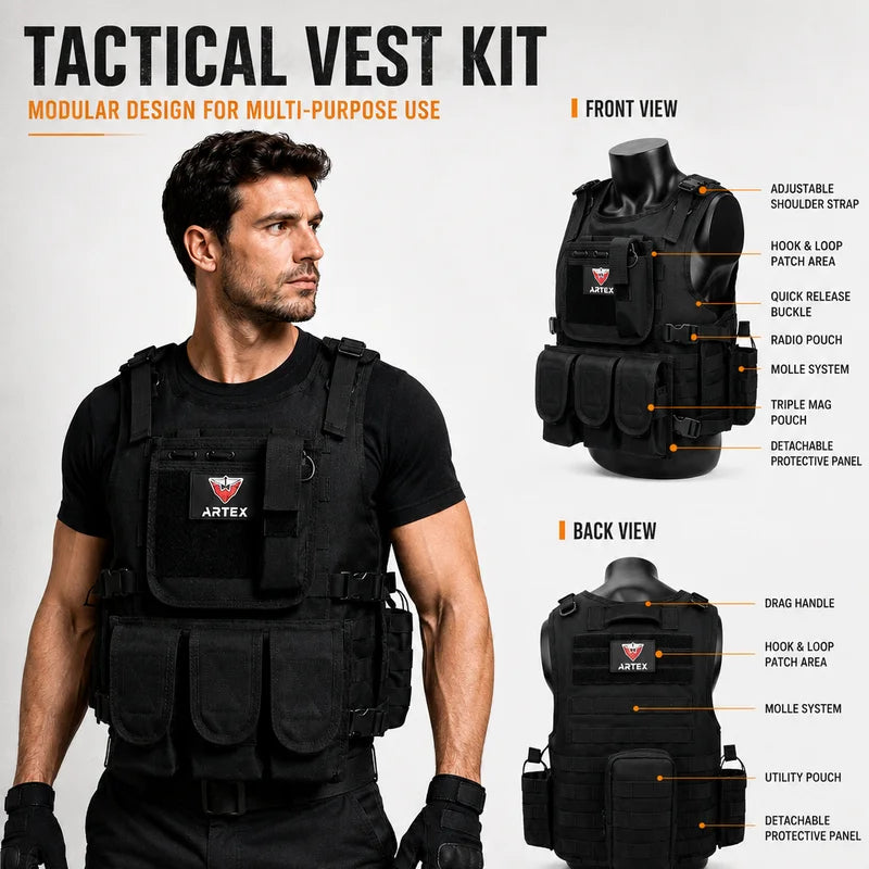 ARTEX 6094 Cycling Vest Outdoor Riding Gear MOLLE Style Vest Quick Release Design Laser Cut Style Storage Gear for Bike Sports