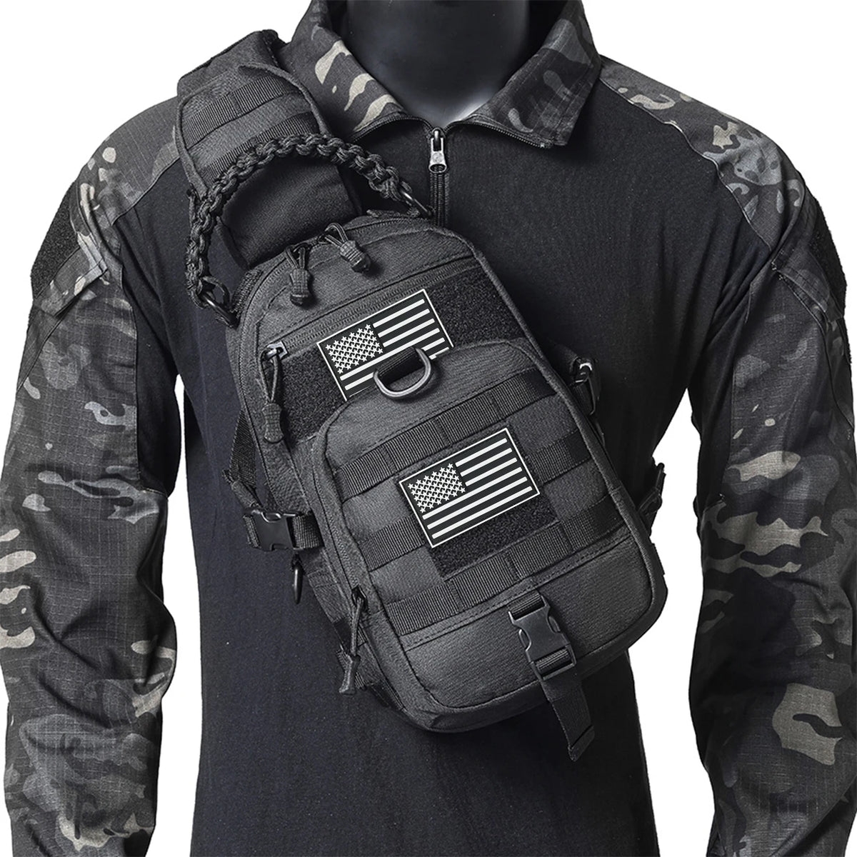 Multi functional crossbody chest bag Molle expansion system adjustable, widened, breathable single shoulder strap woven handle