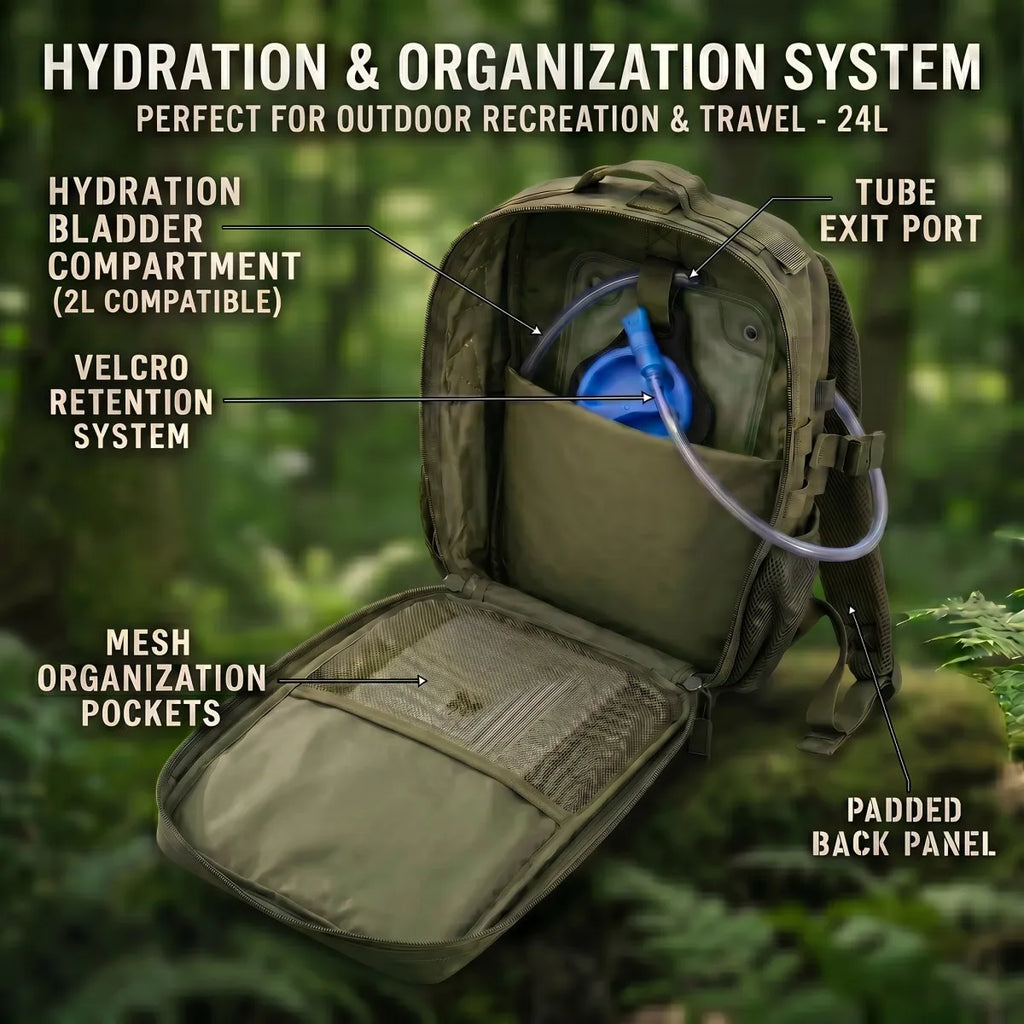24L Molle Tactical Backpack for Men Women Wear Resistant Shoulder Daypack Gear Storage Bag for School Short Distance Travel Hiking Camping Fishing Cycling Daily Commute Sports
