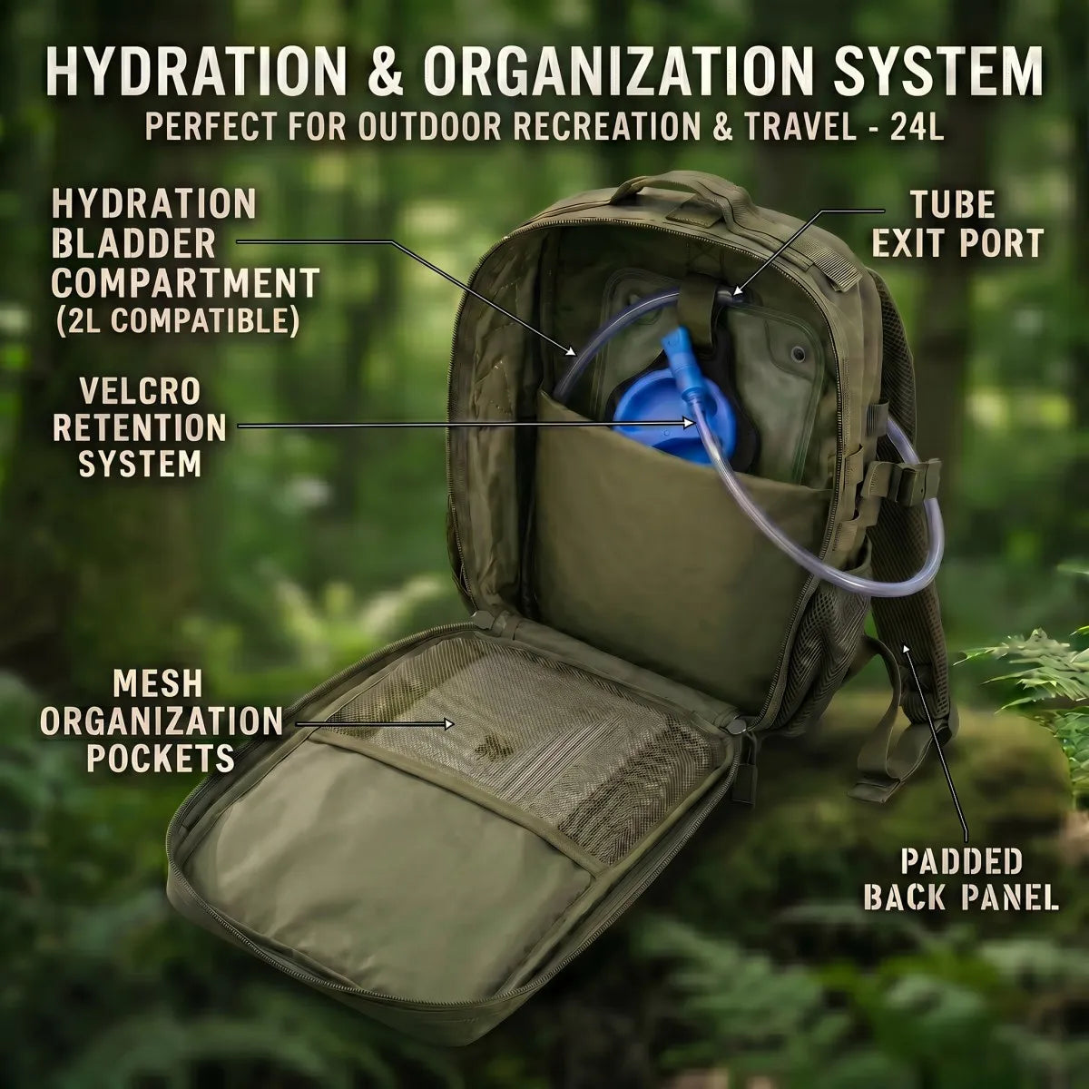 24L Molle Tactical Backpack for Men Women Wear Resistant Shoulder Daypack Gear Storage Bag for School Short Distance Travel Hiking Camping Fishing Cycling Daily Commute Sports