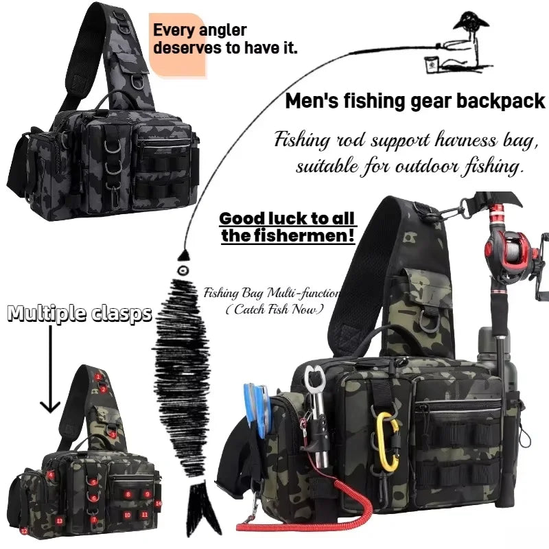 Outdoor Fishing Bag, with a Built-in Storage Space for Holding Fishing Bait and a Place to Fix the Fishing Rod Tactical Bag.
