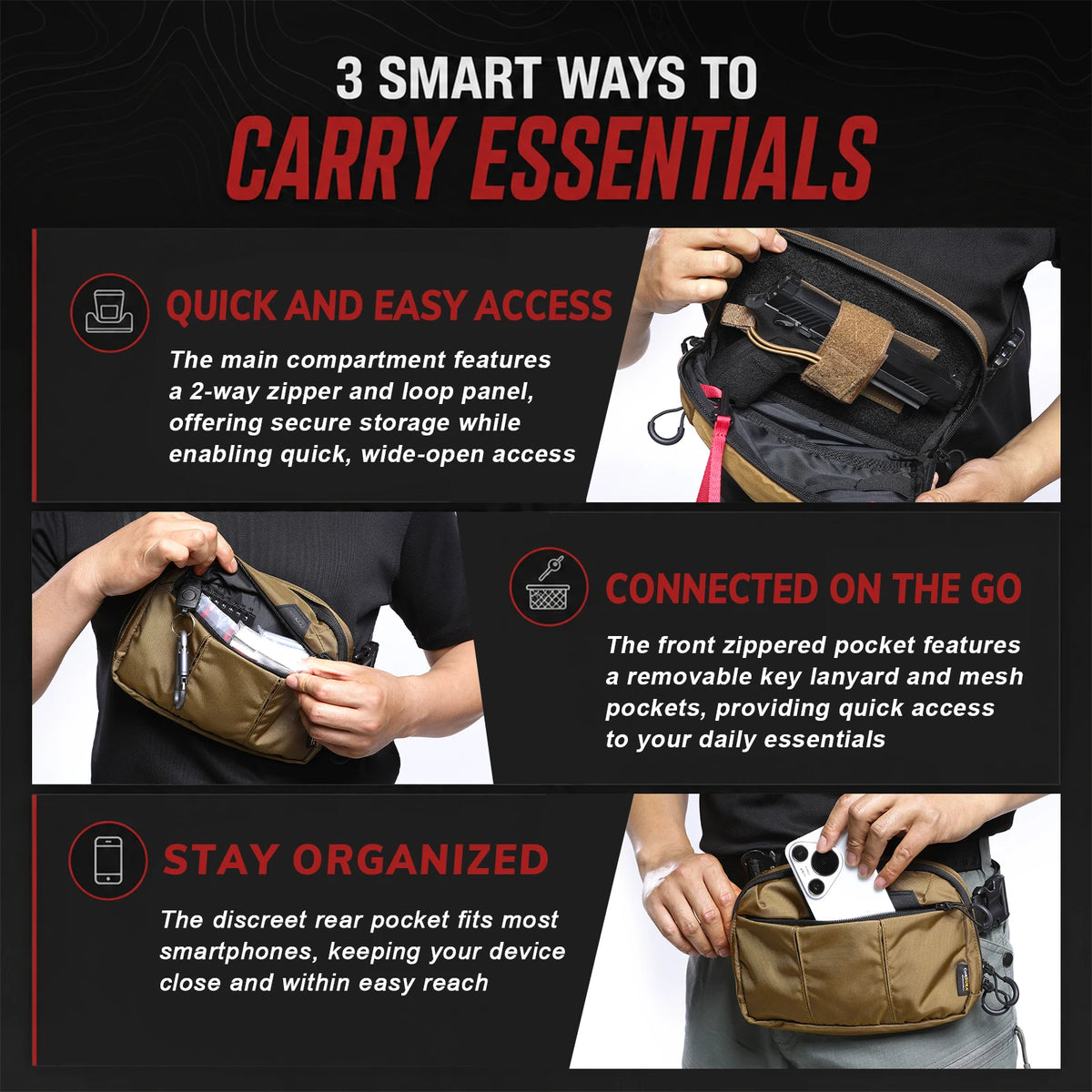 VOTAGOO Concealed Carry Waist Bag Tactical Hidden Belt Pouch EDC for Men Women Outdoor Travel Hiking Camping