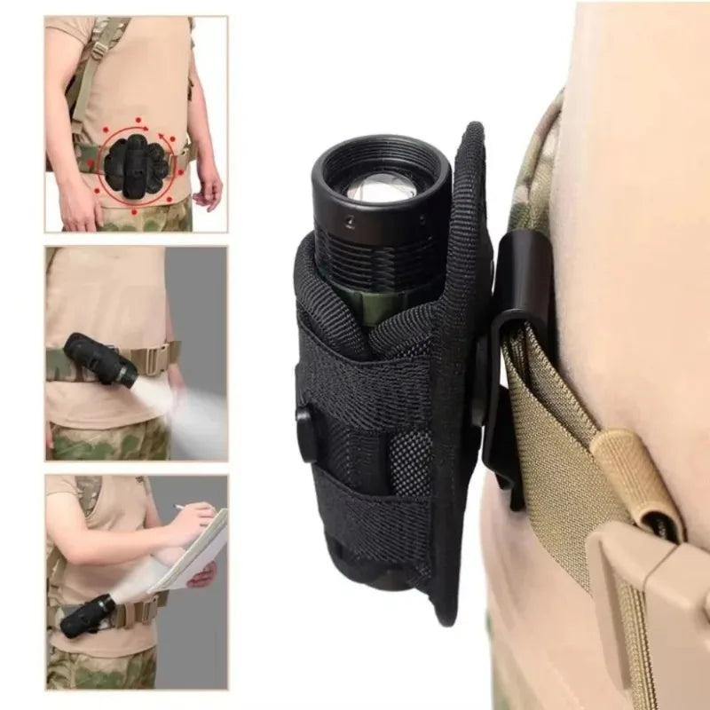 360 Degree Tactical Flashlight Holster Belt Torch Bag Durable Hunting Lighting Accessory Survival Kits Holster Rotary Torch Case