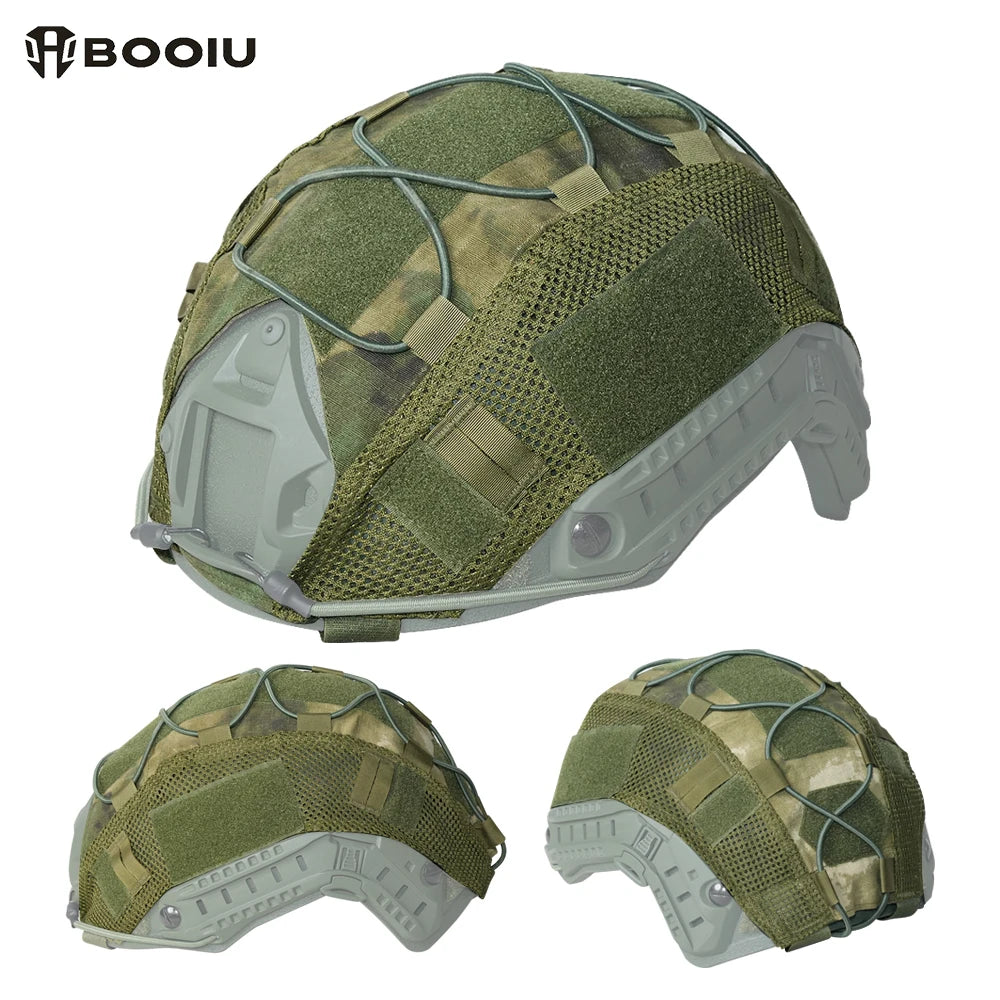 BOOIU Tactical Helmet Cover Airsoft High-cut Helmet Cover Hunting CS Camo with Elastic Cord for MH PJ BJOPS-Core Fast Helmet