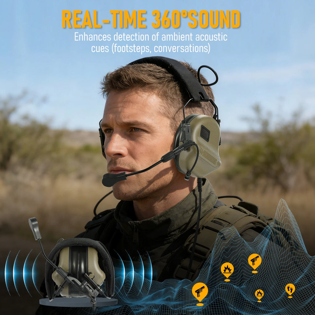 Tactical Shooting Earmuff Communication Headset for Hunting Noise Canceling Security Protection Headphones with PTT KEN  Adapter