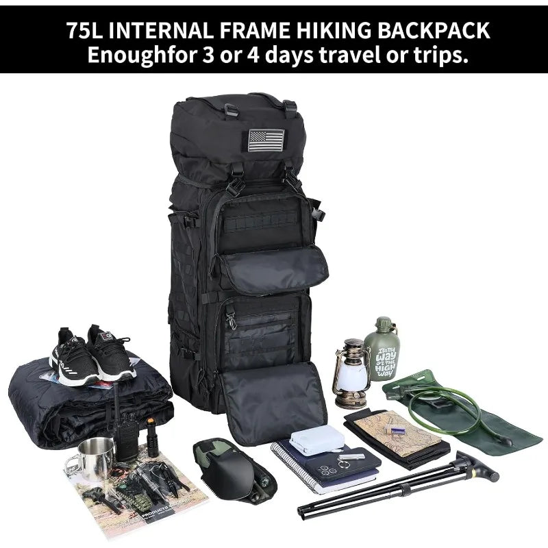 75L Mens Travel Backpack Military Tactical Mountaineering Backpacks Army Climbing Survival Backpack for Camping Hiking Trekking