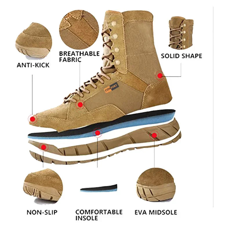 Man Lightweight Tactical Boots Combat Anti-Collision Training Lace Up Waterproof Outdoor Hiking Breathable Shoe