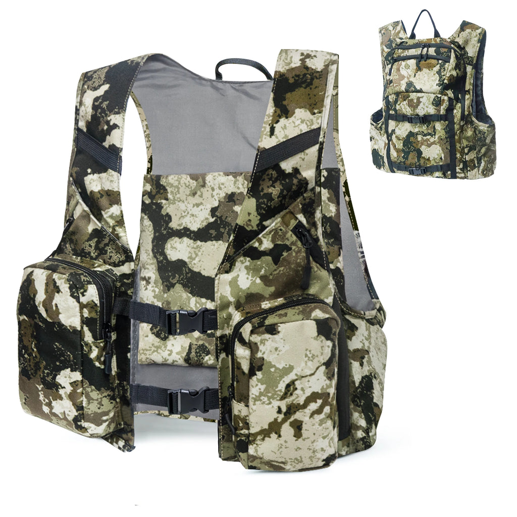 WESTTUNE Camouflage Hunting Vest with Seat Turkey Hunting Vest with Game Pouch Hunting Gear Accessories for Turkey Bird Hunters