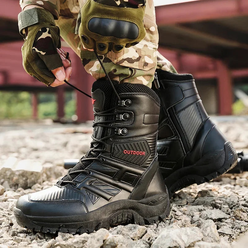 High Quality Men's Brand High-Top Leather Boots Breathable Desert Combat Men's Boots Outdoor Shoes Non-slip Hiking Ankle Boots