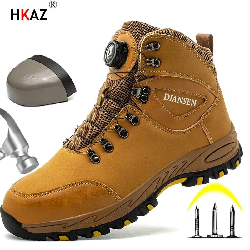 Rotary button Work Boots Indestructible Safety Shoes Men Steel Toe Shoes Puncture-Proof Sneakers Male Footwear Non Slip Work