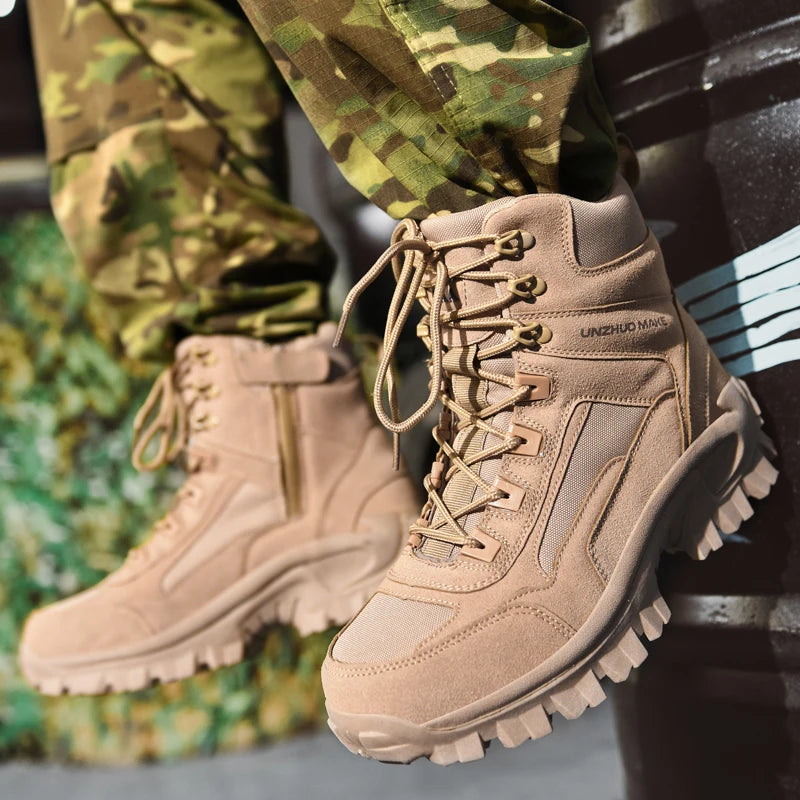 New men's hiking boots, breathable special forces desert tactical high top boots, outdoor waterproof combat boots, warm snow boo