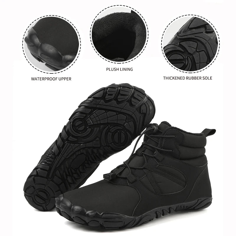 Winter Men Women Waterproof Snow Boots Barefoot Casual Shoes Outdoor Warm Work Shoes Ankle Shoes for Climbing Boots Non-Slip