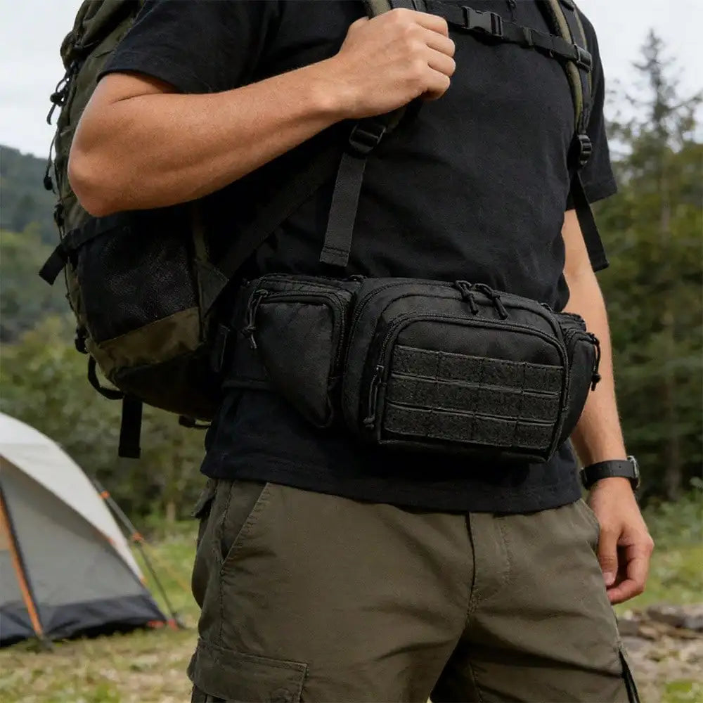 Tactics Outdoor Sports Waist Bag with Badge and Buckle, Hiking Bike Fishing Shoulder Bag Lightweight High Capacity Waist Bag