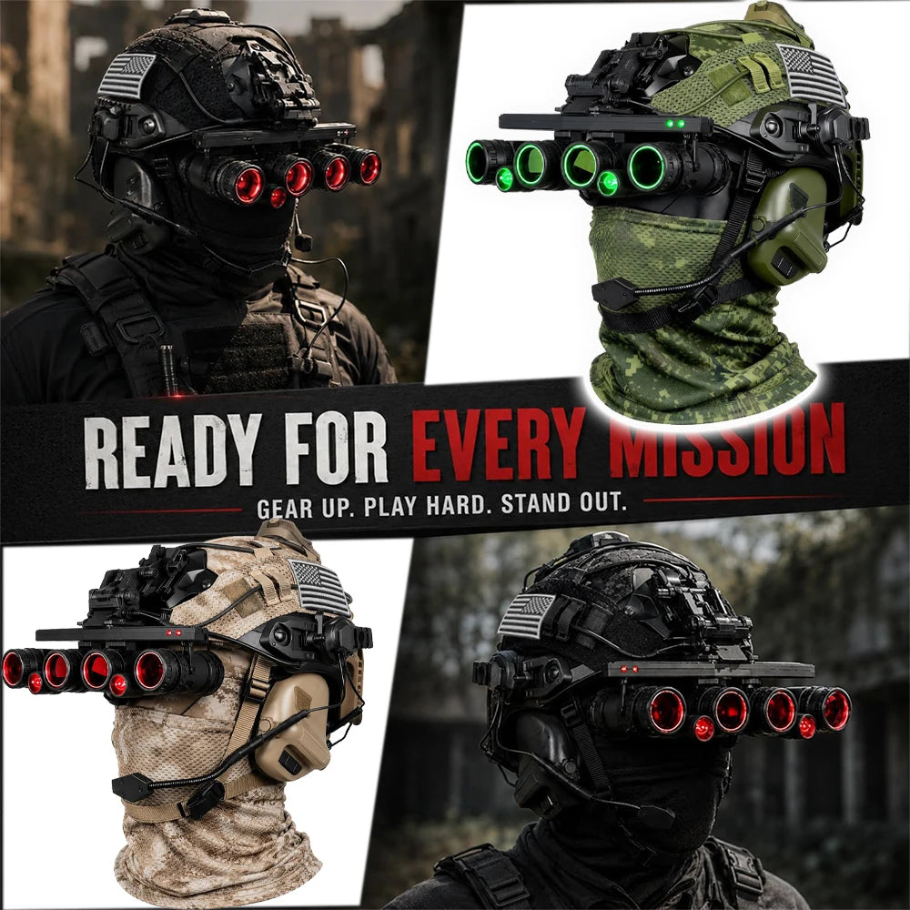 Tactical Helmet Kit Airsoft FAST Helmet Set with Red/Green Light Quad NVG Model Signal Light Headset for Paintball CS Cosplay