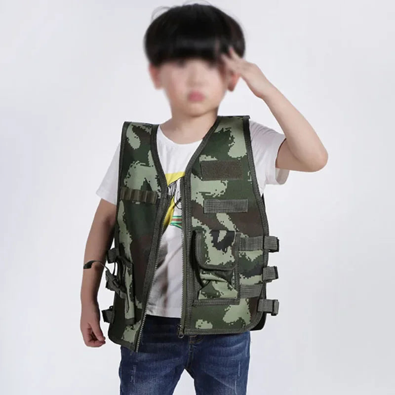 Tactical Children Vest Outdoor Camouflage Boy Girl CS Game Vest Kids Hunting Cosplay Fishing 3-6 Years CS Fans Clothing