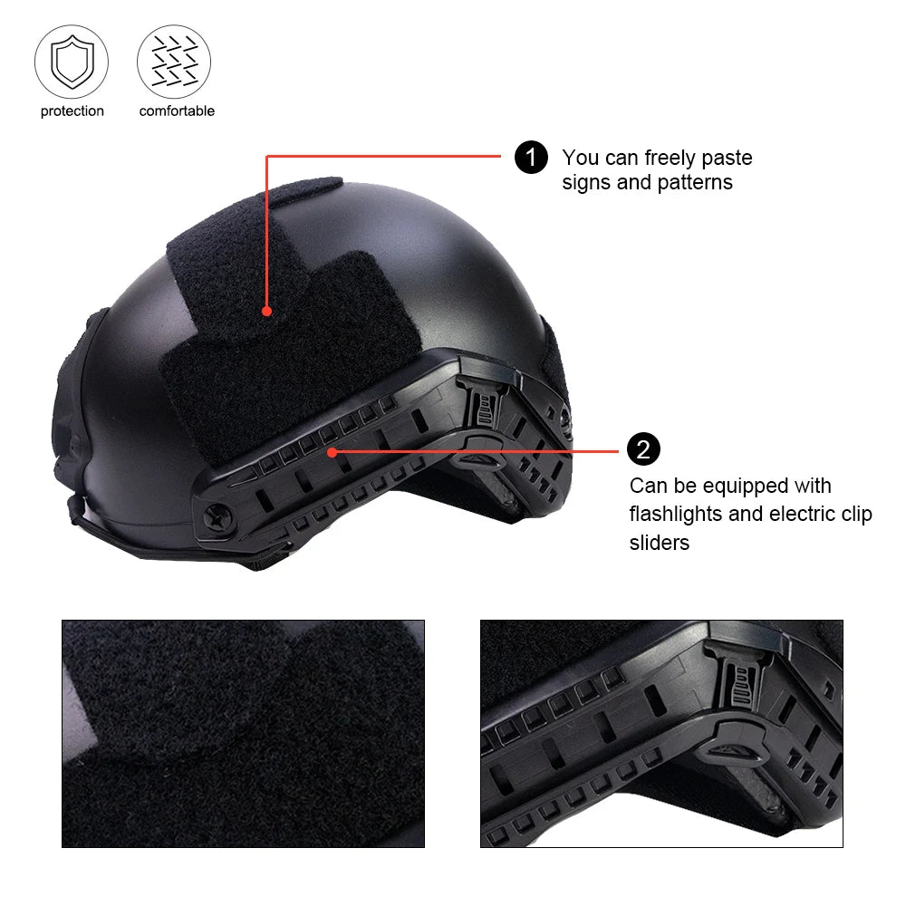 BOOIU Airsoft Fast MH PJ BJ Tactical Helmets Style Simple Quick Version Protective Gear for Outdoor Sports Paintball Games