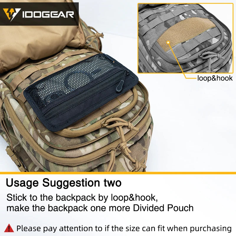 IDOGEAR Tactical Mesh Pouch Insert Modular Bag Compartment Utility Organizer Admin Pouch EDC Pocket with Hook Fasteners 35112