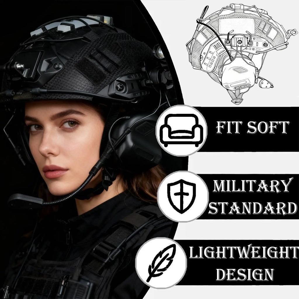 Tactical Helmet Set 6-in-1 Fast Airsoft Helmet Kit with Communication Headset Signal Lights Flashlight for CS Paintball Hunting