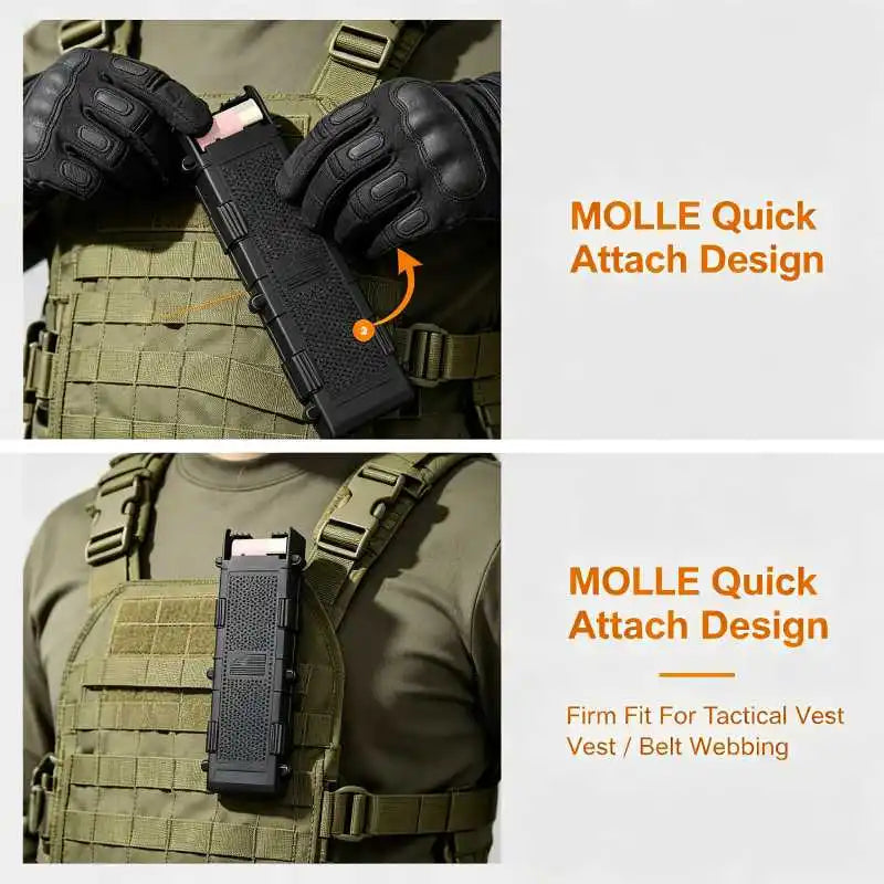 MOLLE Quick Attach 8-Round 12GA Airsoft Shotgun Shell Holder, Tactical Ammo Pouch with Removable Bottom, Heavy Duty ABS Shell Carrier for Vest Belt Gear Organization