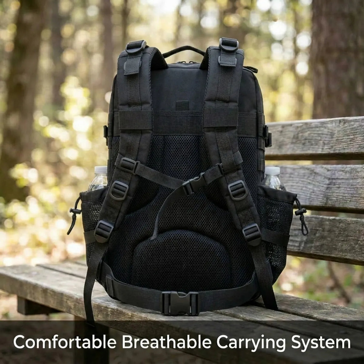 45L Large Tactical Hunting Backpack Shooting Rucksack with Dual Water Bottle Holders Outdoor Camo Hunting Gear Storage Backpack Survival Equipment Bag for Wild Shooting Hunting Trip Hiking Trekking Travel Sports EDC Daily Use Unisex Hunter Daypack